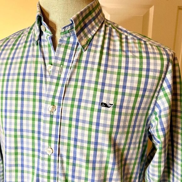 EUC Men's Vineyard Vines Plaid Check Slim Fit Button Down Whale Shirt Size SMALL - Picture 2 of 2